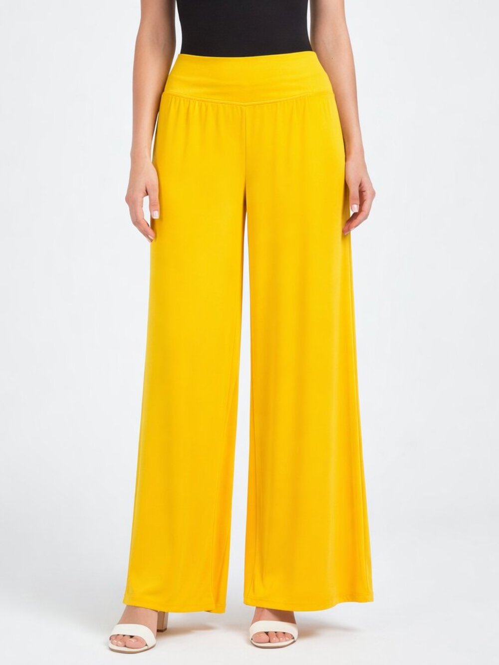 Azules Office Casual Yellow Stretchy Knit Palazzo Career Pants Size Small